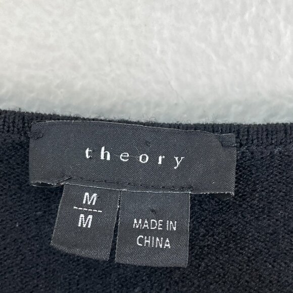 Theory Womens Medium Black Wool Blend Knit Dress Short Sleeve V Neck - Picture 5 of 11